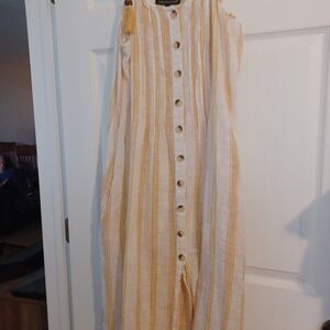 Club Z Collection Womens Size L  Yellow & White Striped Tie Shoulder Midi Dress